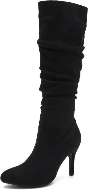 LIURUIJIA Women's Slouchy Knee High Boots Side Zipper Stiletto High Heeled Pointed Toe Fashion Fall Boots