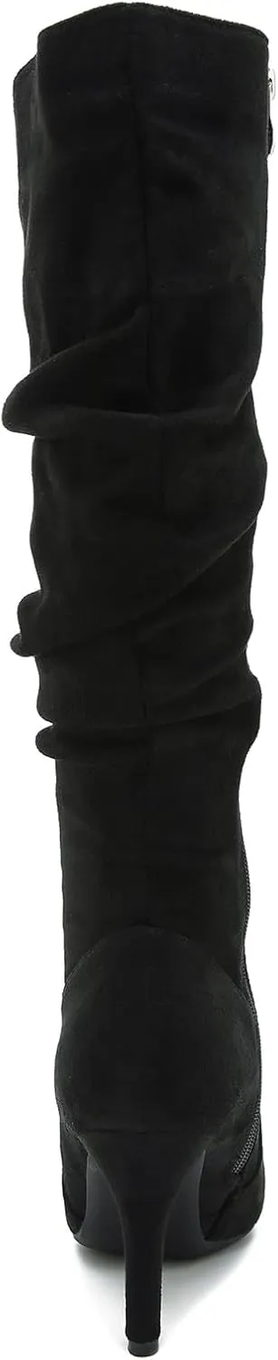 LIURUIJIA Women's Slouchy Knee High Boots Side Zipper Stiletto High Heeled Pointed Toe Fashion Fall Boots