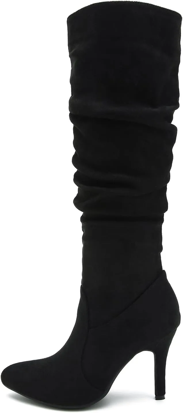 LIURUIJIA Women's Slouchy Knee High Boots Side Zipper Stiletto High Heeled Pointed Toe Fashion Fall Boots