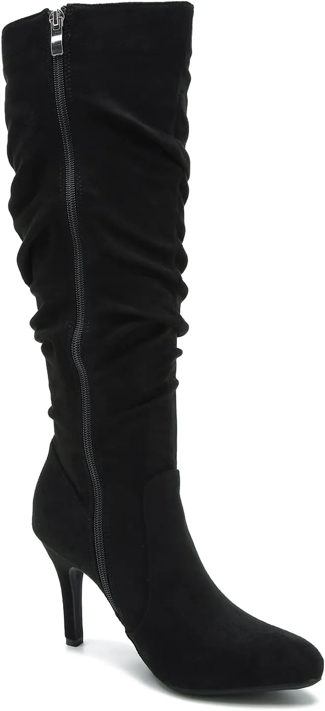 LIURUIJIA Women's Slouchy Knee High Boots Side Zipper Stiletto High Heeled Pointed Toe Fashion Fall Boots