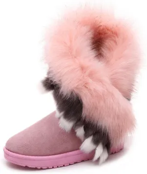LNERIP Womens Snow Boots Mini Platform Boot Short Ankle Boots Thickened Flat Boot Fur Fleece Lined Slide Sandals Warm Durable Anti-Slip House Shoes for Outdoor