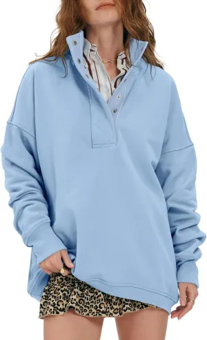 Locachy Womens Casual Button Henley Neck Oversized Sweatshirt Long Sleeve Pullover Tops Outfits