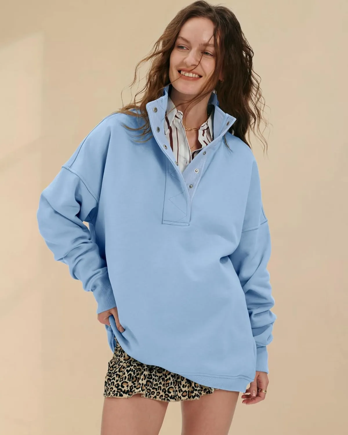 Locachy Womens Casual Button Henley Neck Oversized Sweatshirt Long Sleeve Pullover Tops Outfits
