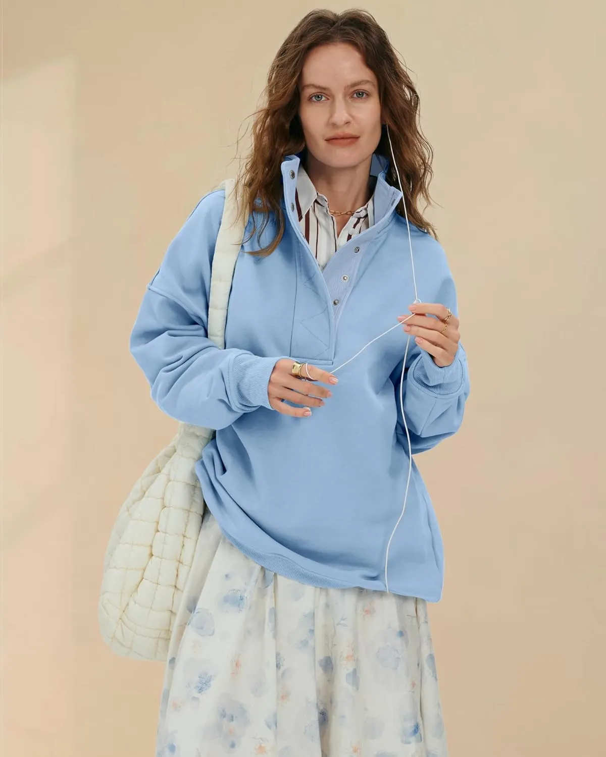 Locachy Womens Casual Button Henley Neck Oversized Sweatshirt Long Sleeve Pullover Tops Outfits