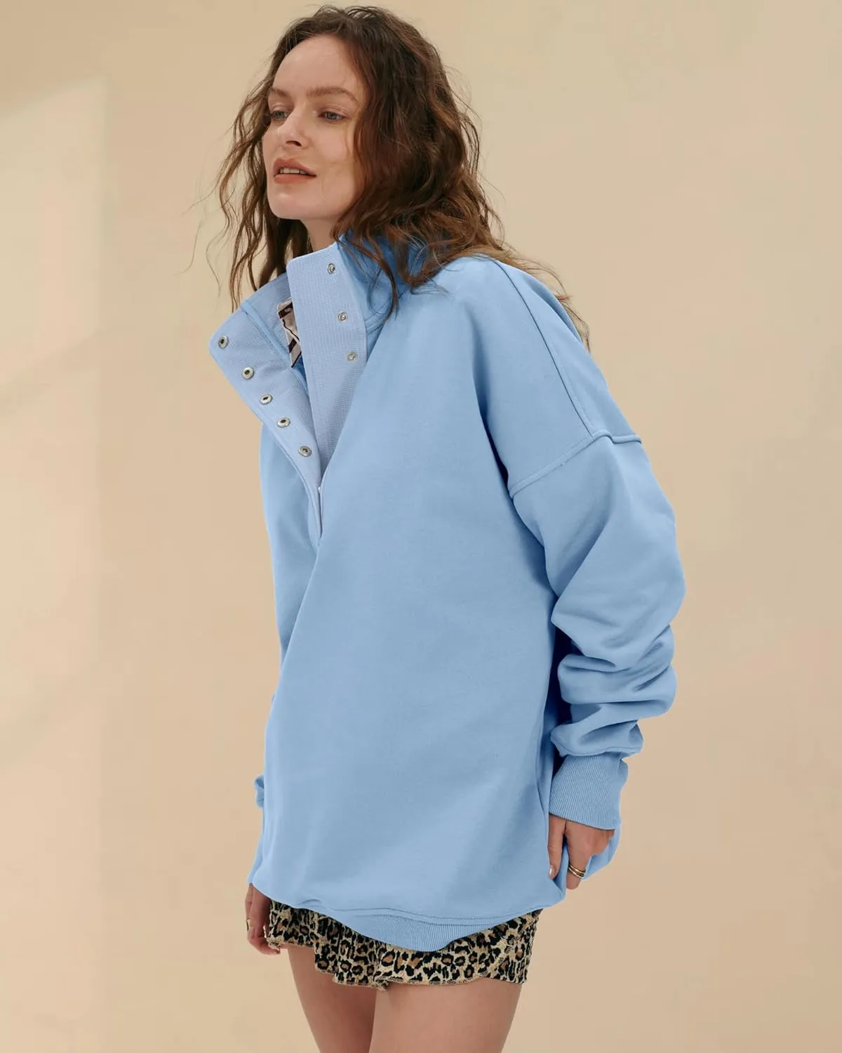 Locachy Womens Casual Button Henley Neck Oversized Sweatshirt Long Sleeve Pullover Tops Outfits