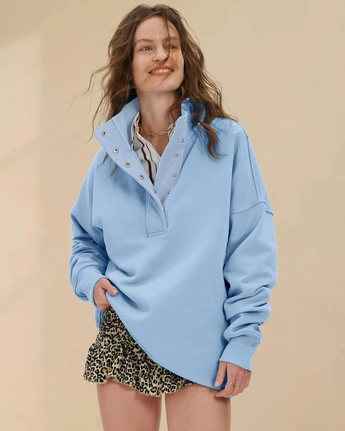 Locachy Womens Casual Button Henley Neck Oversized Sweatshirt Long Sleeve Pullover Tops Outfits