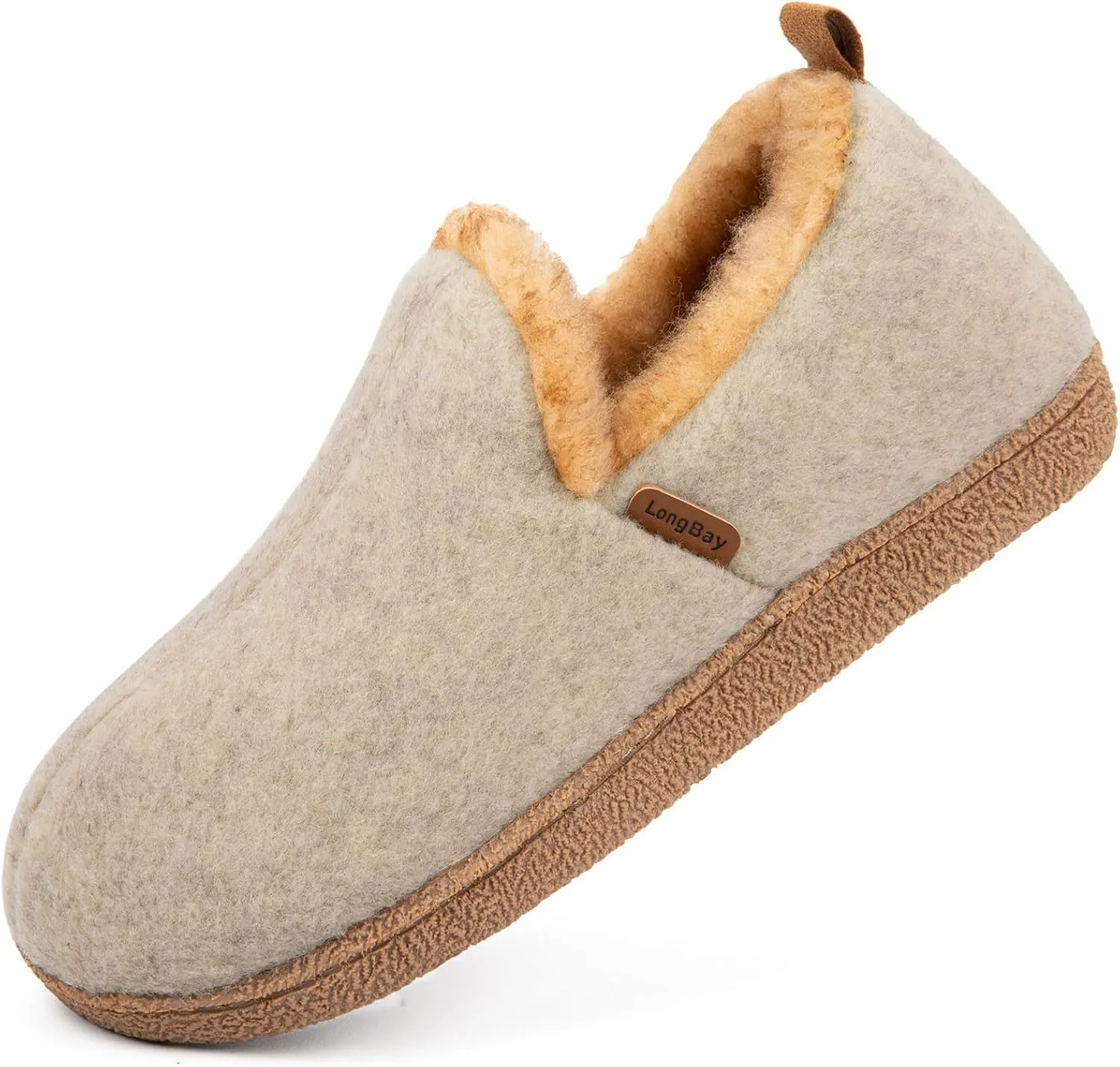 LongBay Women's Felt Bootie Slippers Warm Cozy Memory Foam Slipper Boots with Polar Fleece Lining Non Slip House Shoes Indoor Outdoor
