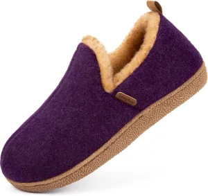 LongBay Women's Felt Bootie Slippers Warm Cozy Memory Foam Slipper Boots with Polar Fleece Lining Non Slip House Shoes Indoor Outdoor