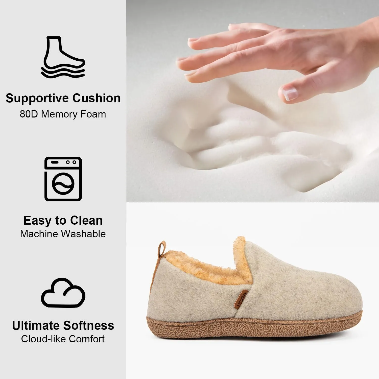 LongBay Women's Felt Bootie Slippers Warm Cozy Memory Foam Slipper Boots with Polar Fleece Lining Non Slip House Shoes Indoor Outdoor