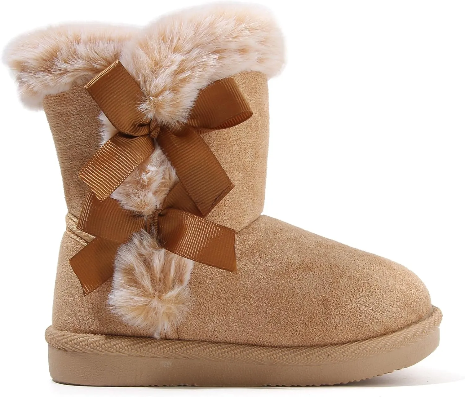 LONSOEN Kids Girls Boys Winter Warm Boots Suede Lightweight Faux Fur Lined Mid Calf Snow Boots for Toddler/Little Kid