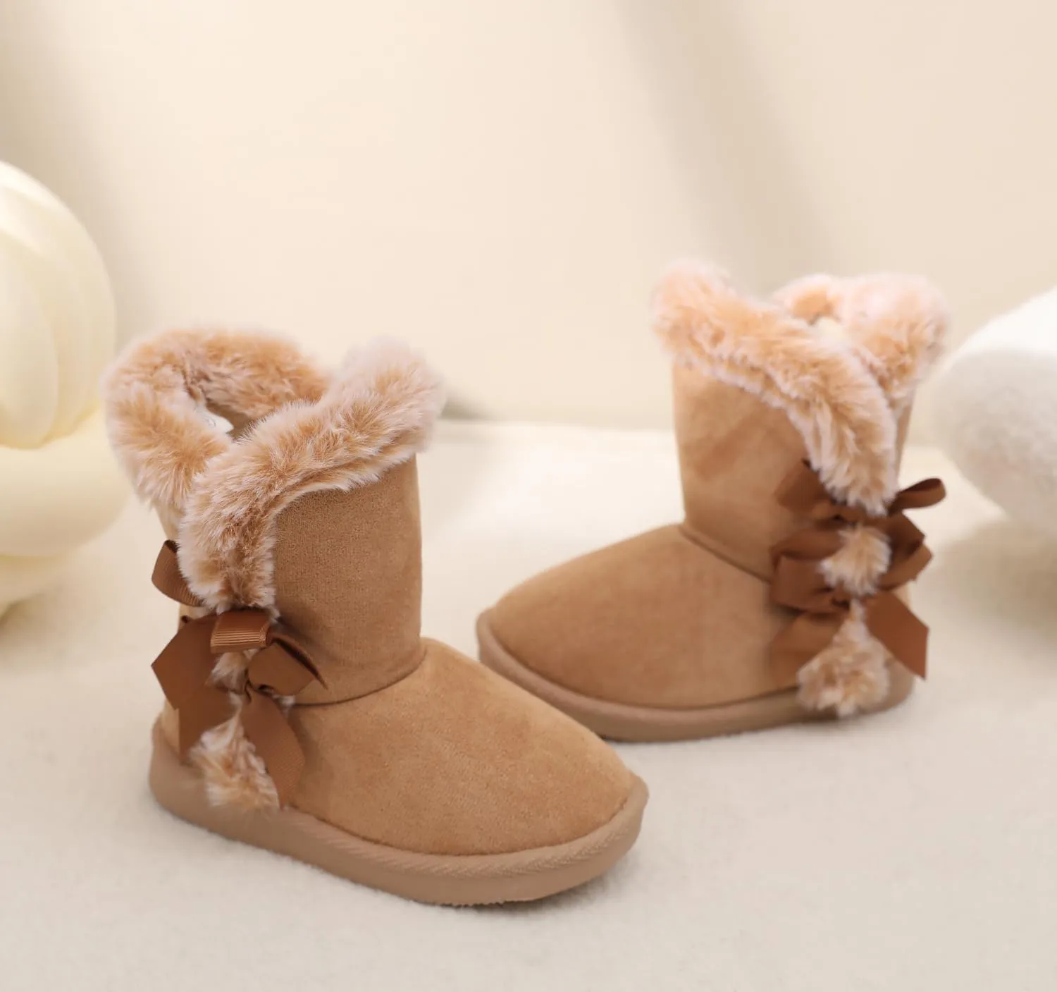LONSOEN Kids Girls Boys Winter Warm Boots Suede Lightweight Faux Fur Lined Mid Calf Snow Boots for Toddler/Little Kid