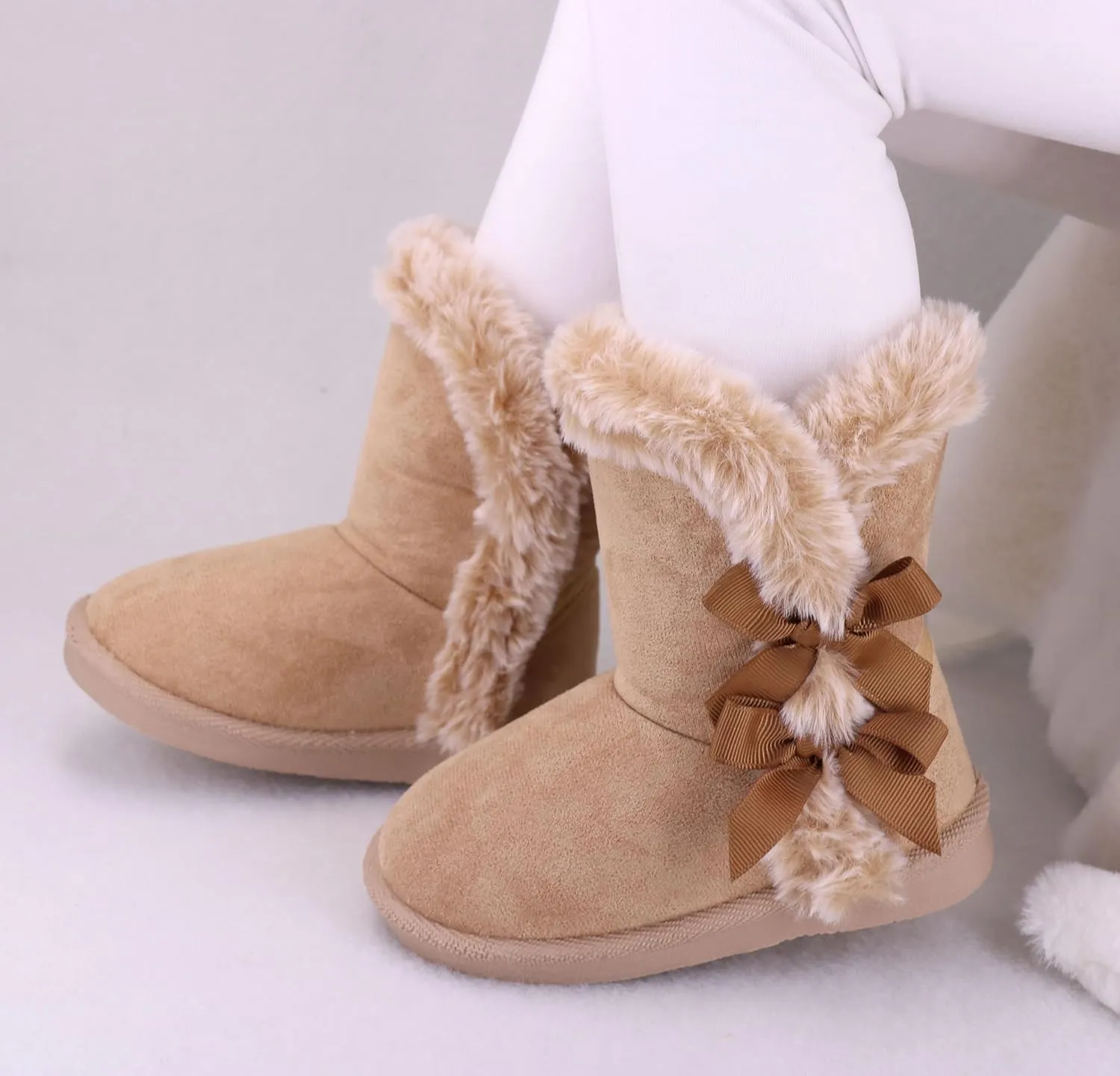 LONSOEN Kids Girls Boys Winter Warm Boots Suede Lightweight Faux Fur Lined Mid Calf Snow Boots for Toddler/Little Kid