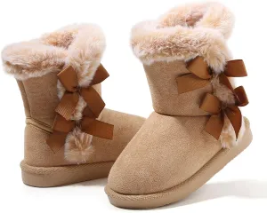 LONSOEN Kids Girls Boys Winter Warm Boots Suede Lightweight Faux Fur Lined Mid Calf Snow Boots for Toddler/Little Kid
