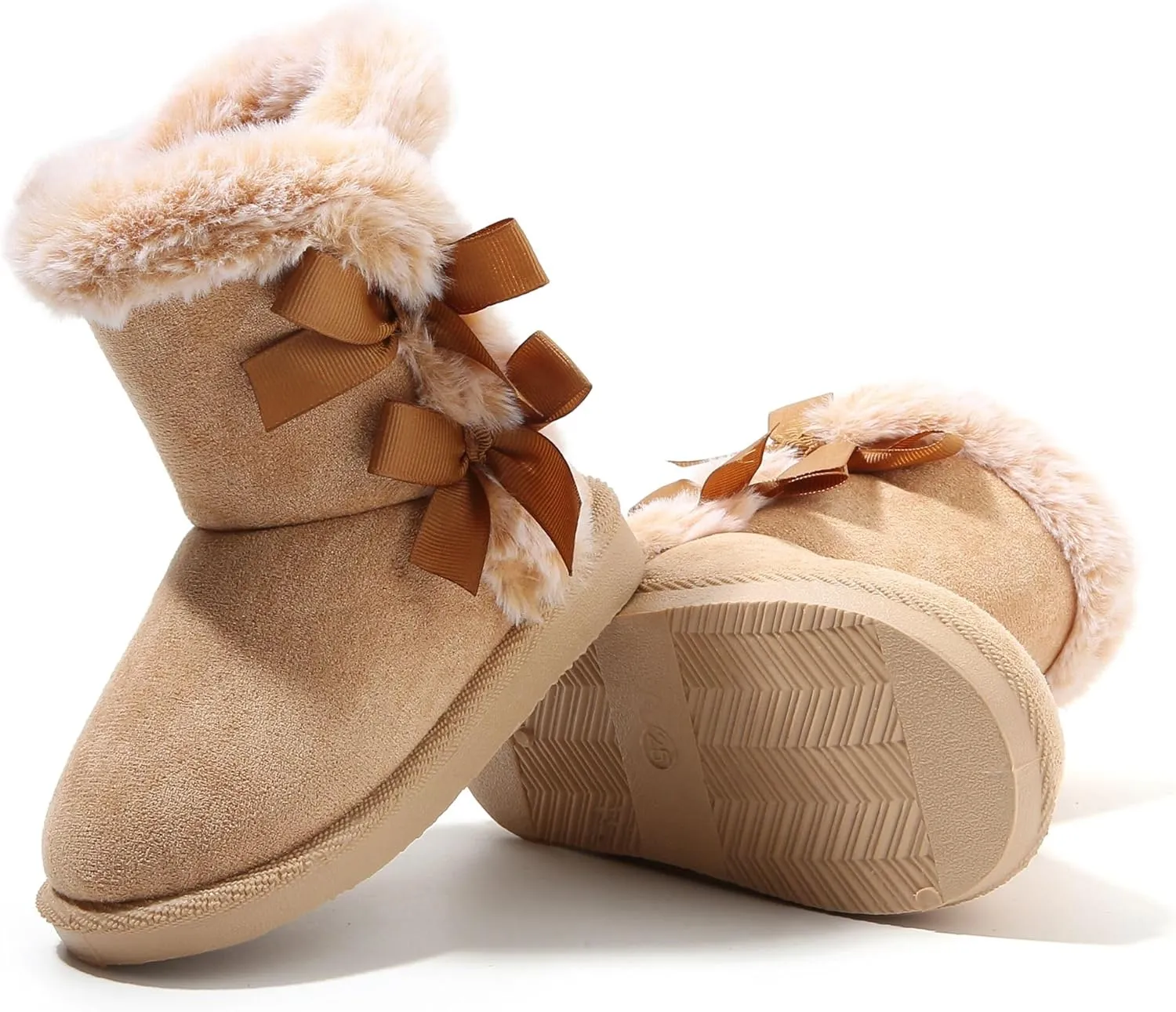 LONSOEN Kids Girls Boys Winter Warm Boots Suede Lightweight Faux Fur Lined Mid Calf Snow Boots for Toddler/Little Kid