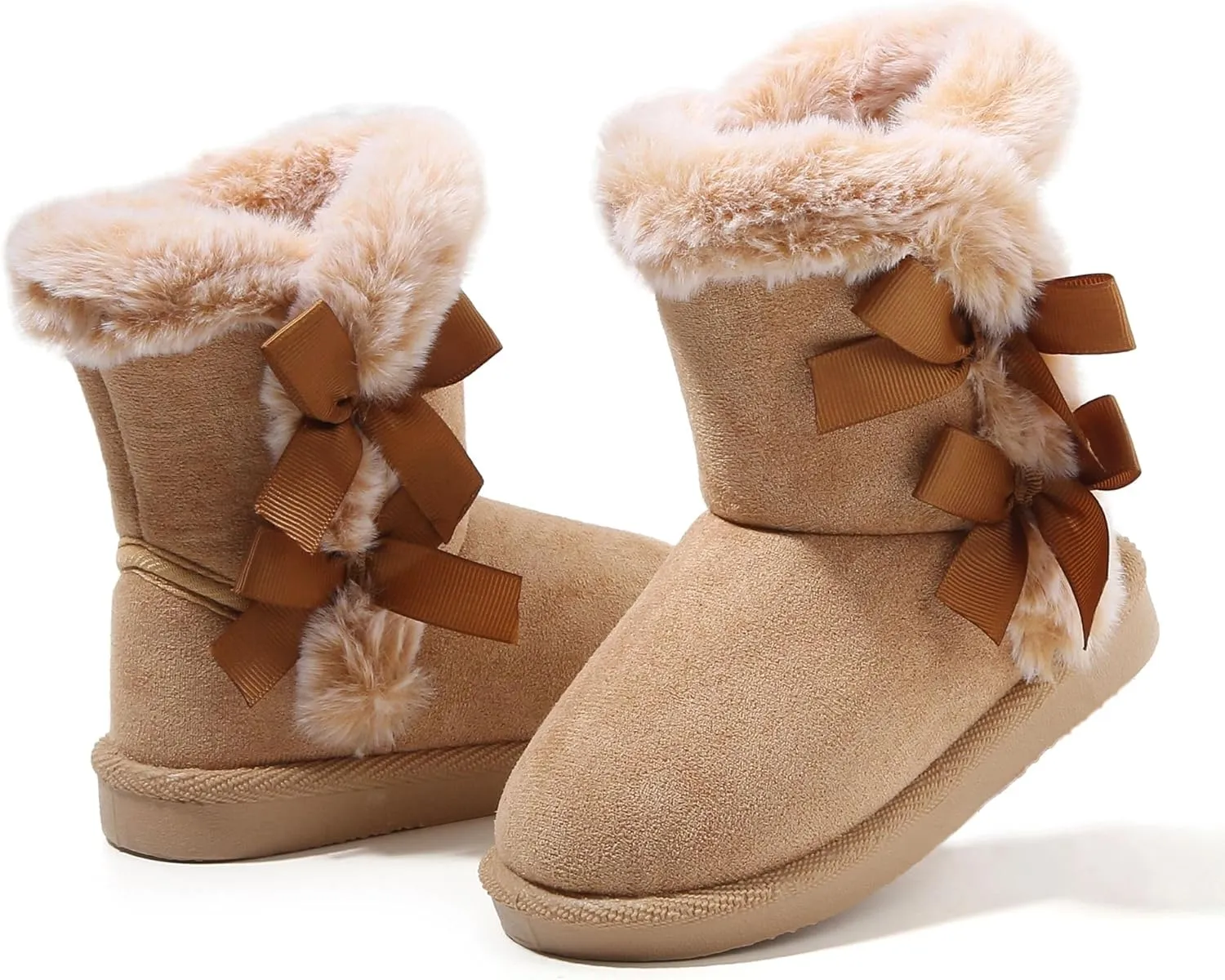 LONSOEN Kids Girls Boys Winter Warm Boots Suede Lightweight Faux Fur Lined Mid Calf Snow Boots for Toddler/Little Kid