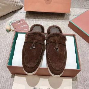 LP Charms Walk Babouche Loafer Bottele Brown  Suede With Rabbit Fur Lining 206245