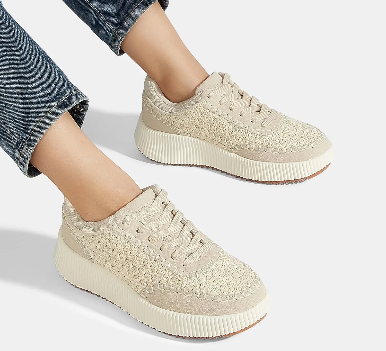 LUCKY STEP Women's Platform Sneakers Retro Braided Fashion Casual Chunky Shoes Breathable Durable Non Slip Walking Footwear
