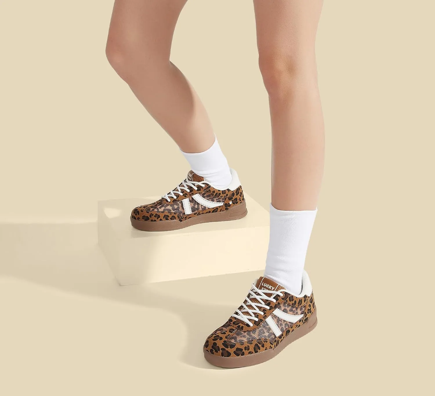 LUCKY STEP Women's Retro Fashion Sneakers Classic Mesh Gum Sole Tennis Footwear Casual Running Trainer Skate Walking Shoes