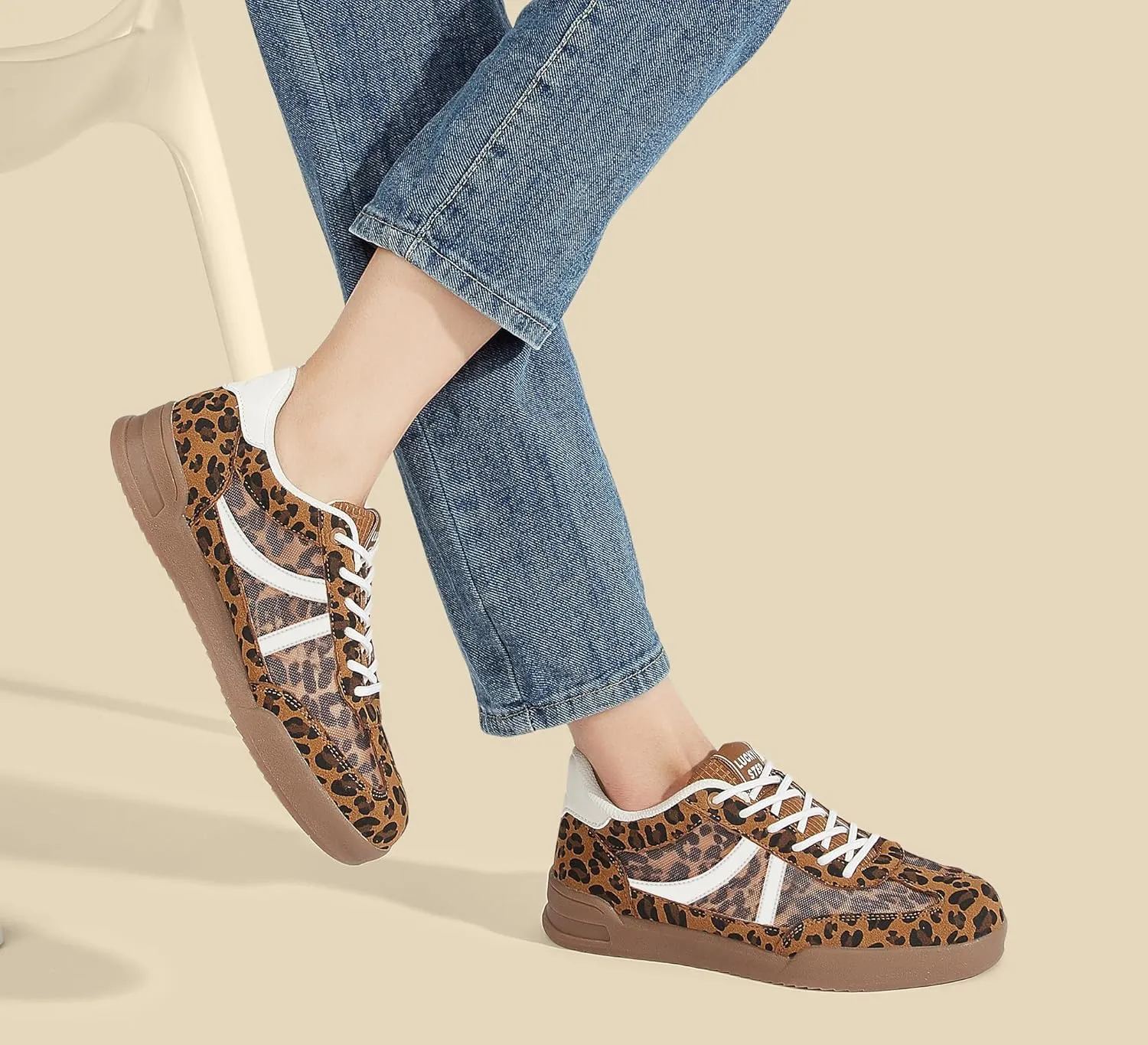 LUCKY STEP Women's Retro Fashion Sneakers Classic Mesh Gum Sole Tennis Footwear Casual Running Trainer Skate Walking Shoes
