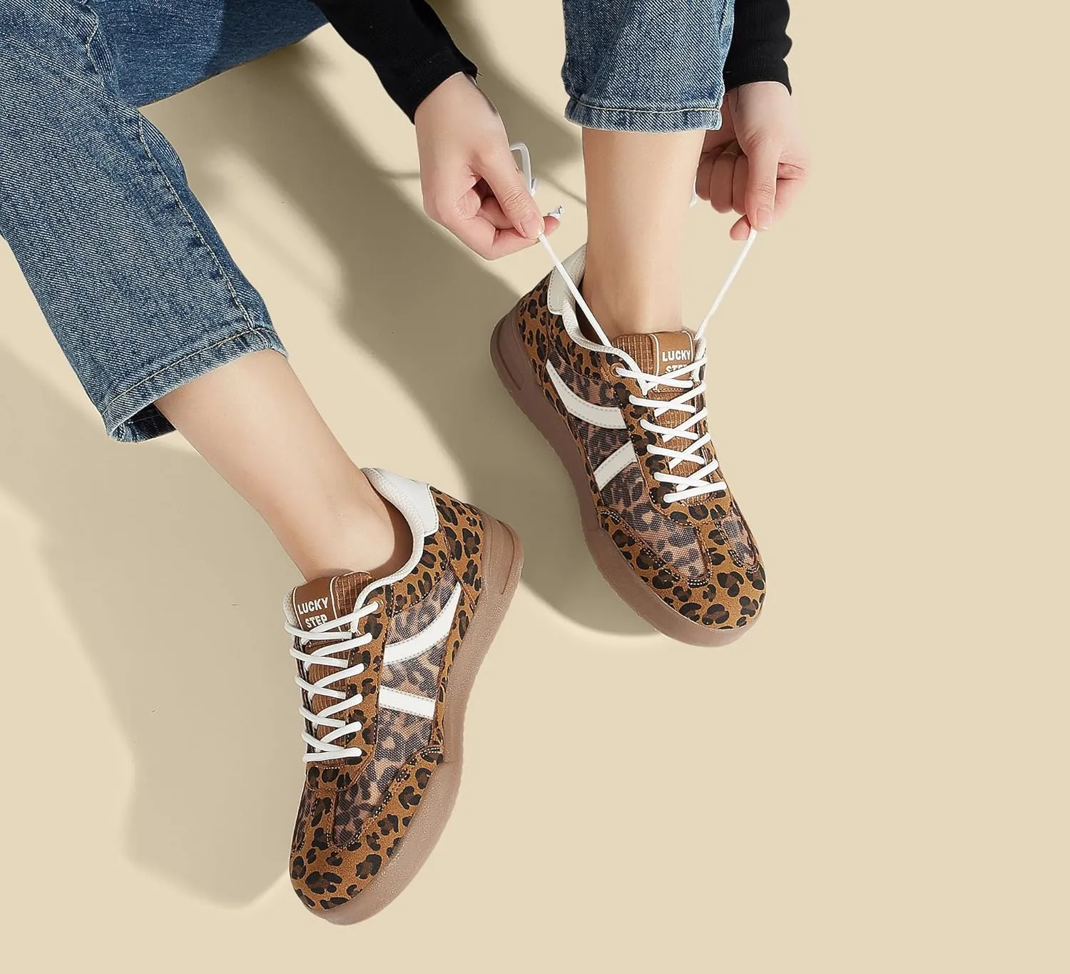 LUCKY STEP Women's Retro Fashion Sneakers Classic Mesh Gum Sole Tennis Footwear Casual Running Trainer Skate Walking Shoes