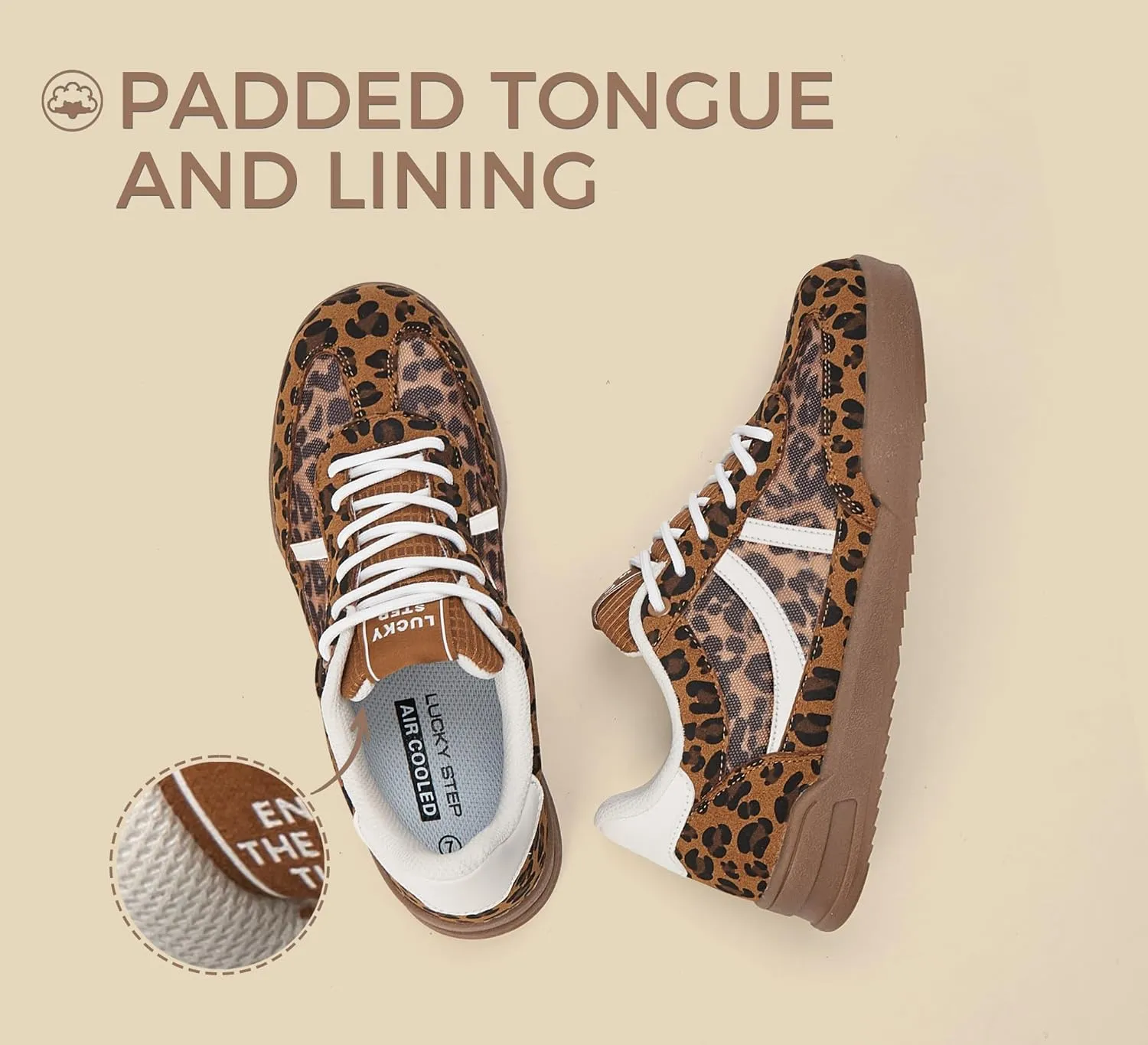 LUCKY STEP Women's Retro Fashion Sneakers Classic Mesh Gum Sole Tennis Footwear Casual Running Trainer Skate Walking Shoes