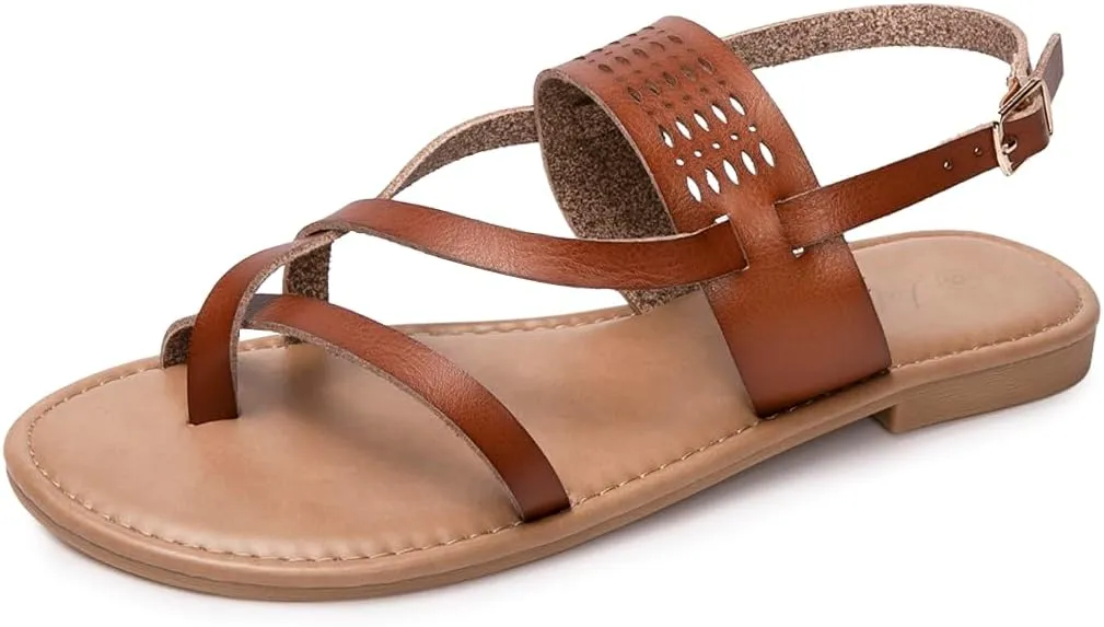 Luffymomo Womens Strappy Flat Sandals Leathe Gladiator Sandals Summer Casual Fisherman Thong