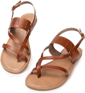 Luffymomo Womens Strappy Flat Sandals Leathe Gladiator Sandals Summer Casual Fisherman Thong