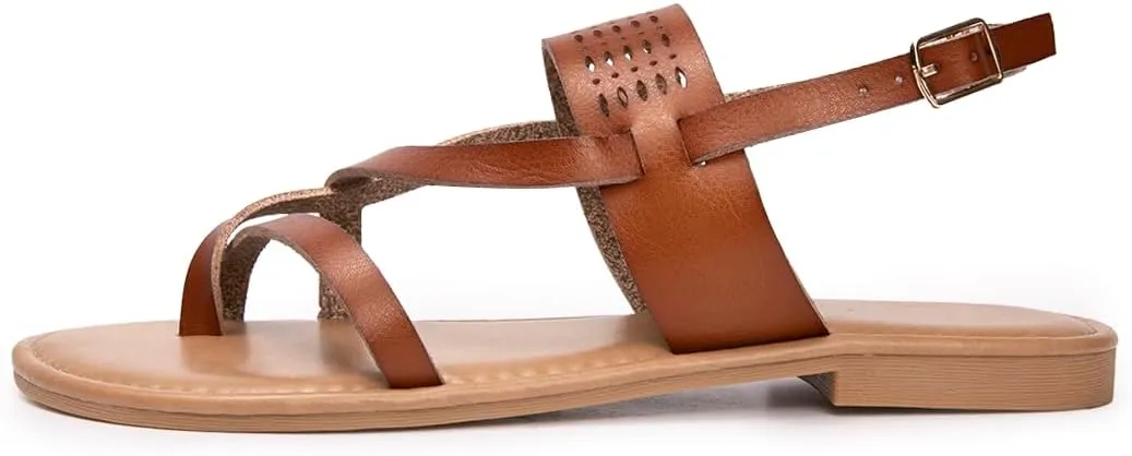 Luffymomo Womens Strappy Flat Sandals Leathe Gladiator Sandals Summer Casual Fisherman Thong