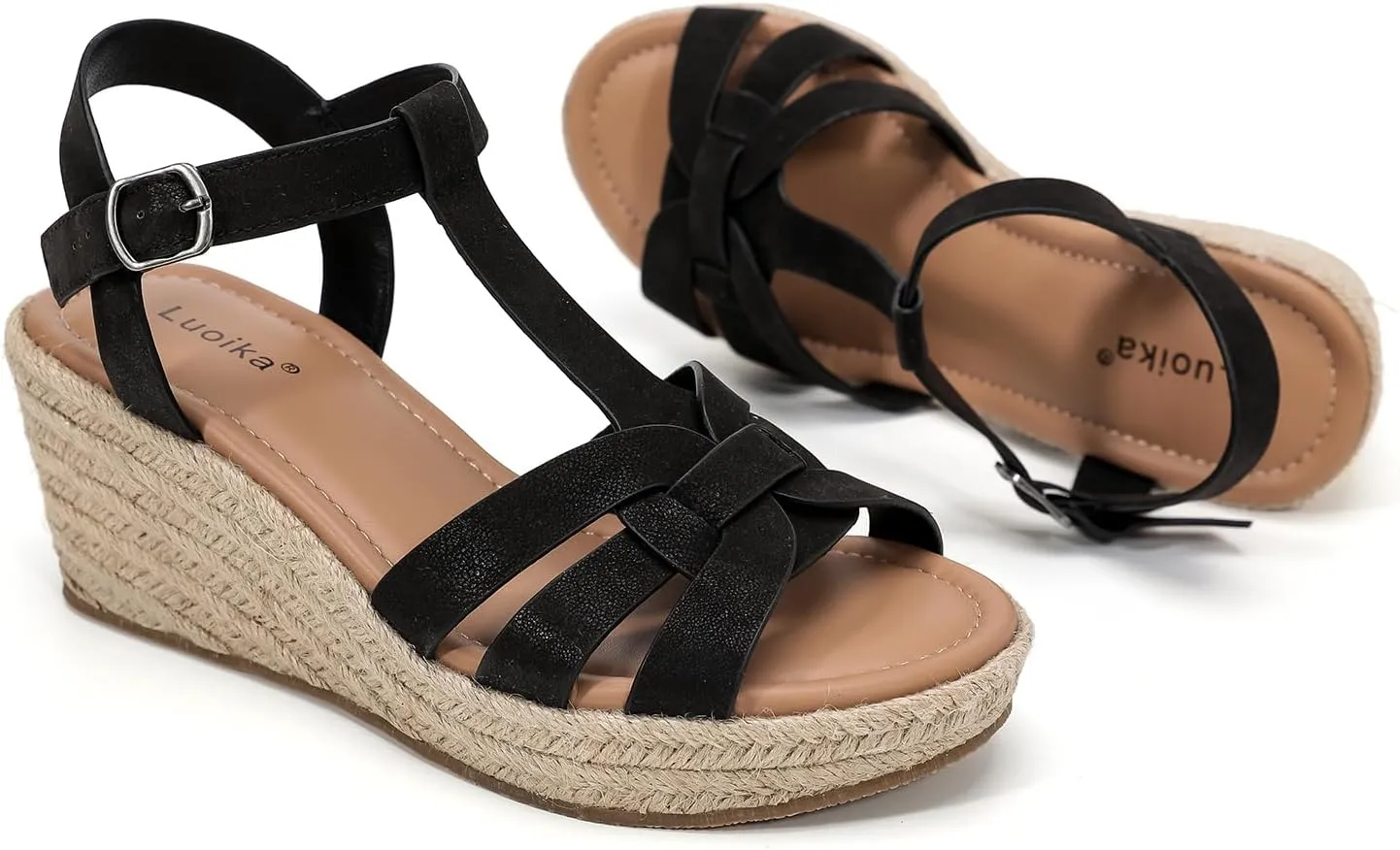Luoika Women's Wide Width Wedge Sandals, Platform Ankle Strap Open Toe Espadrille Wedge Pump Heel Women's Sandals Concise Casual Summer Shoes.