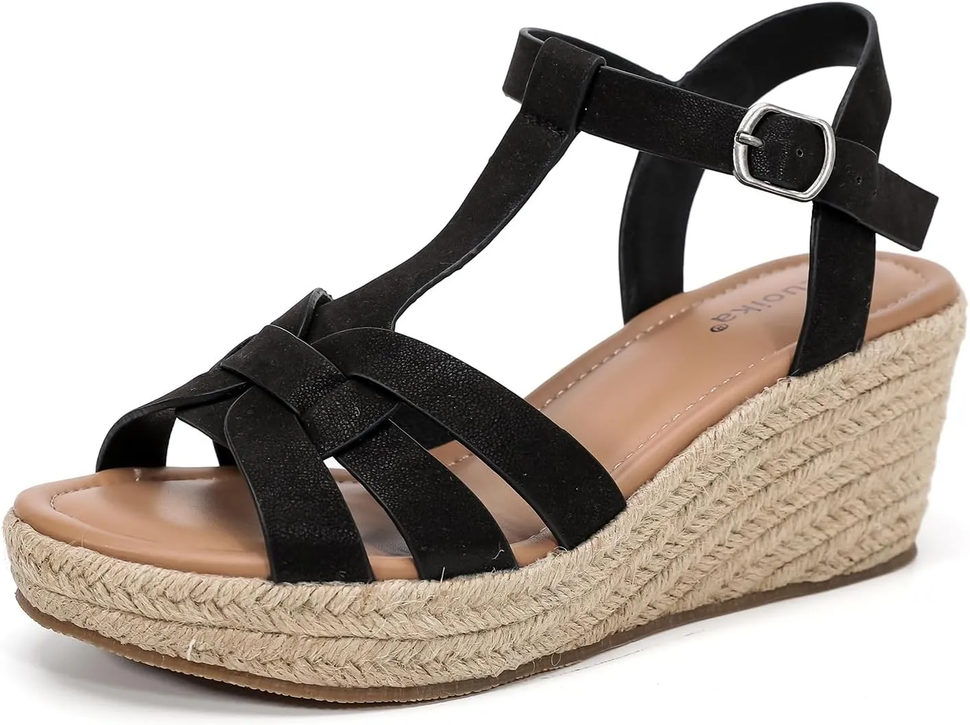 Luoika Women's Wide Width Wedge Sandals, Platform Ankle Strap Open Toe Espadrille Wedge Pump Heel Women's Sandals Concise Casual Summer Shoes.