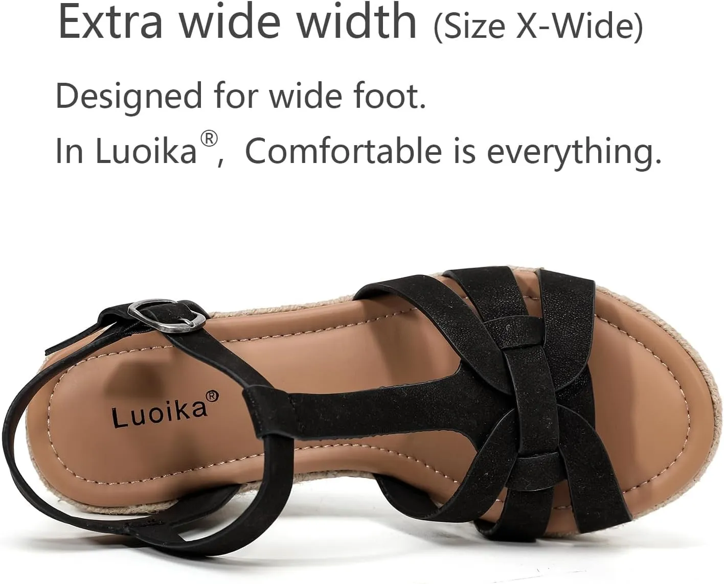 Luoika Women's Wide Width Wedge Sandals, Platform Ankle Strap Open Toe Espadrille Wedge Pump Heel Women's Sandals Concise Casual Summer Shoes.