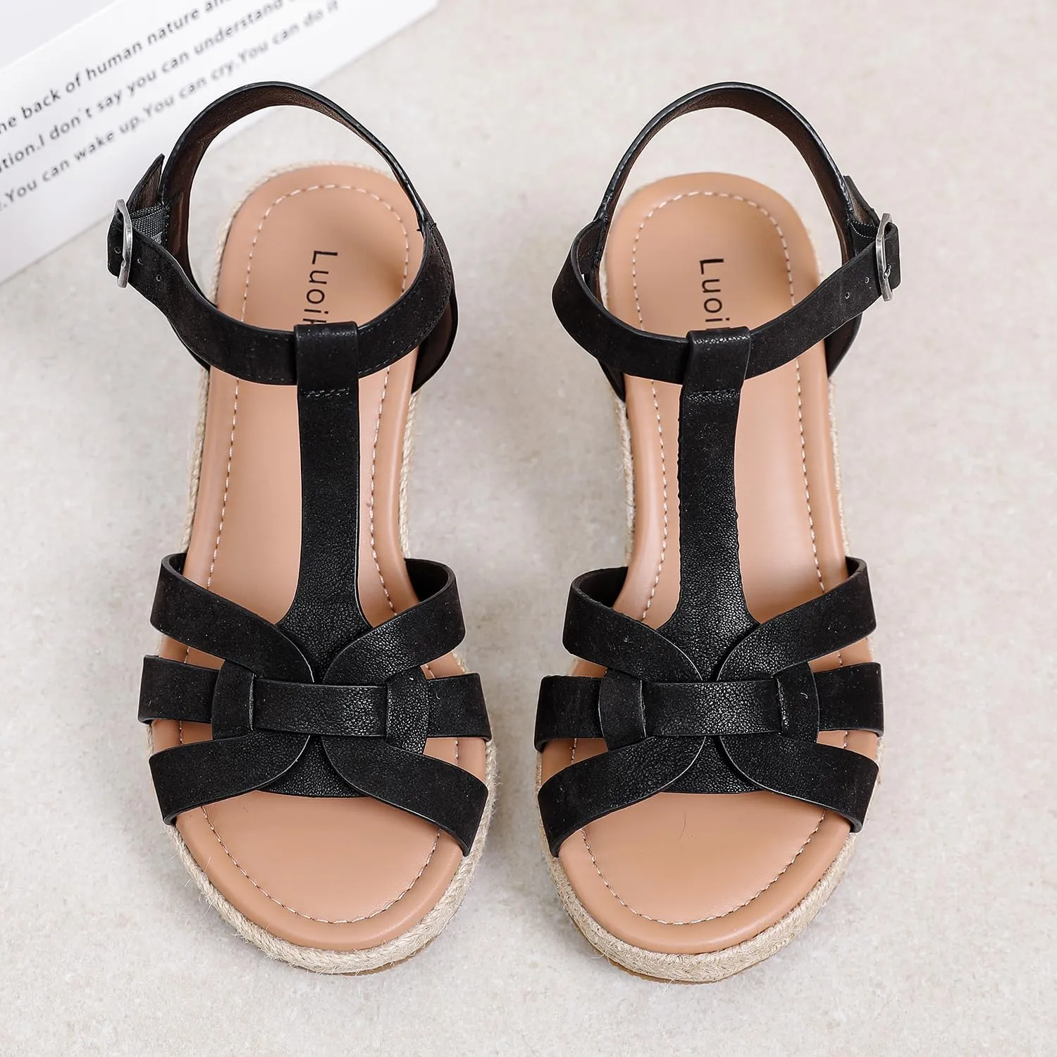 Luoika Women's Wide Width Wedge Sandals, Platform Ankle Strap Open Toe Espadrille Wedge Pump Heel Women's Sandals Concise Casual Summer Shoes.