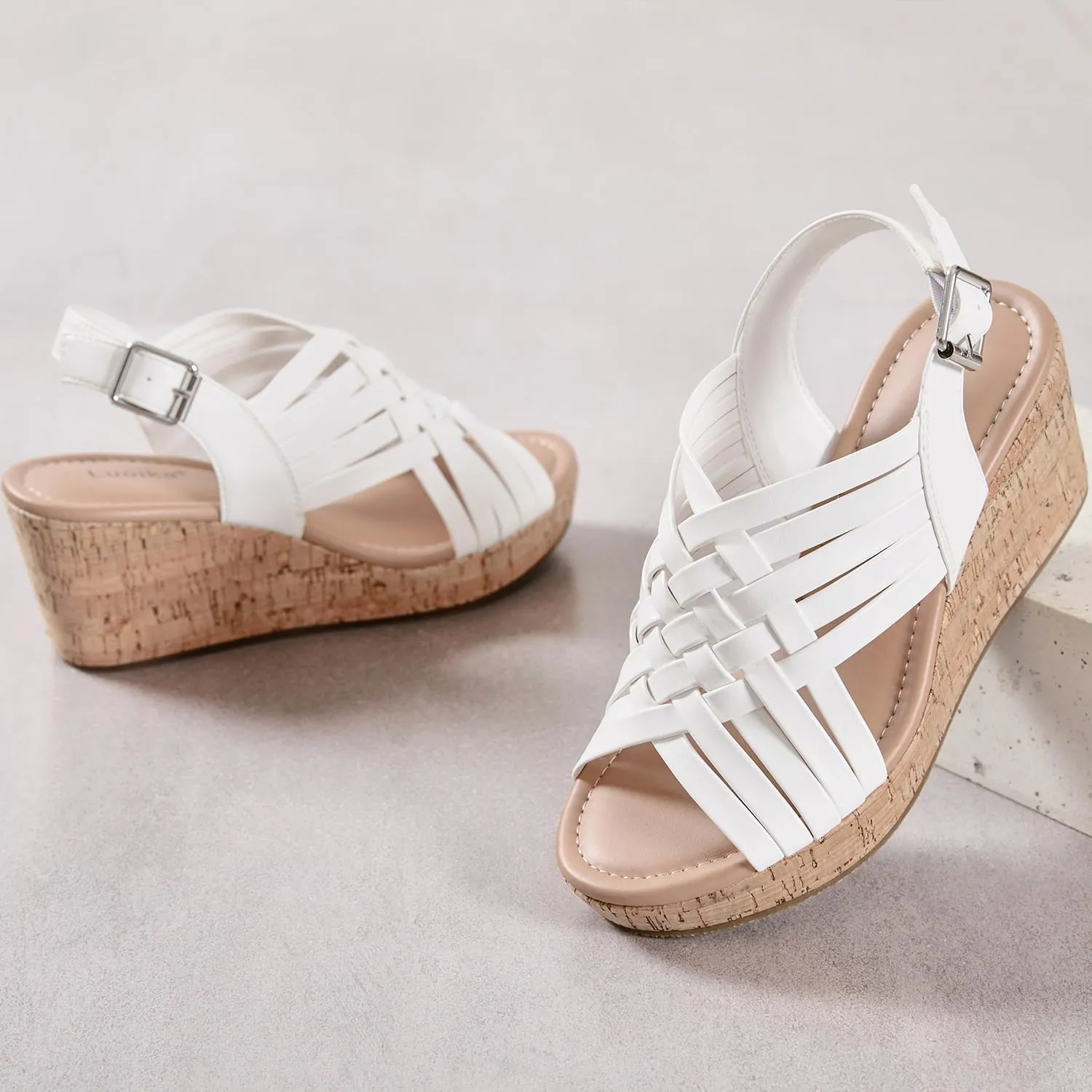 Luoika Women's Wide Width Wedge Sandals, Platform Wedge Pump Heel Ankle Strap Open Toe Women's Sandals Concise Casual Summer Shoes.