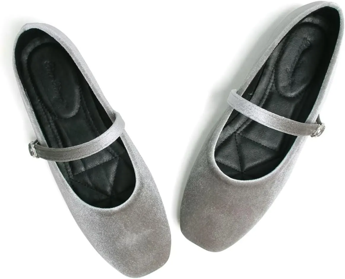 LUXINYU Flats for Women Dressy Square Toe Ankle Strap Mary Jane Shoes Casual Slip On Flats Comfortable Ballet Flats