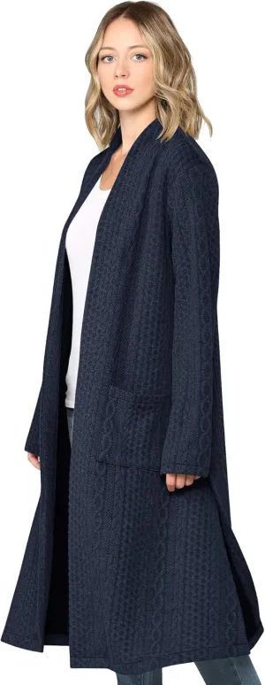 Made By Johnny Women's Casual Cozy Braided Open Front Long Pocket Cardigan Sweater