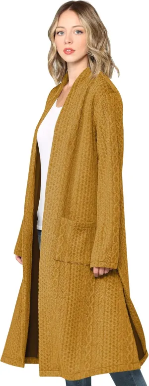 Made By Johnny Women's Casual Cozy Braided Open Front Long Pocket Cardigan Sweater
