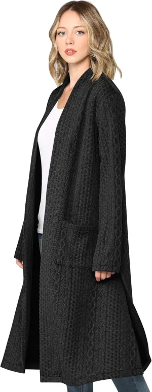 Made By Johnny Women's Casual Cozy Braided Open Front Long Pocket Cardigan Sweater