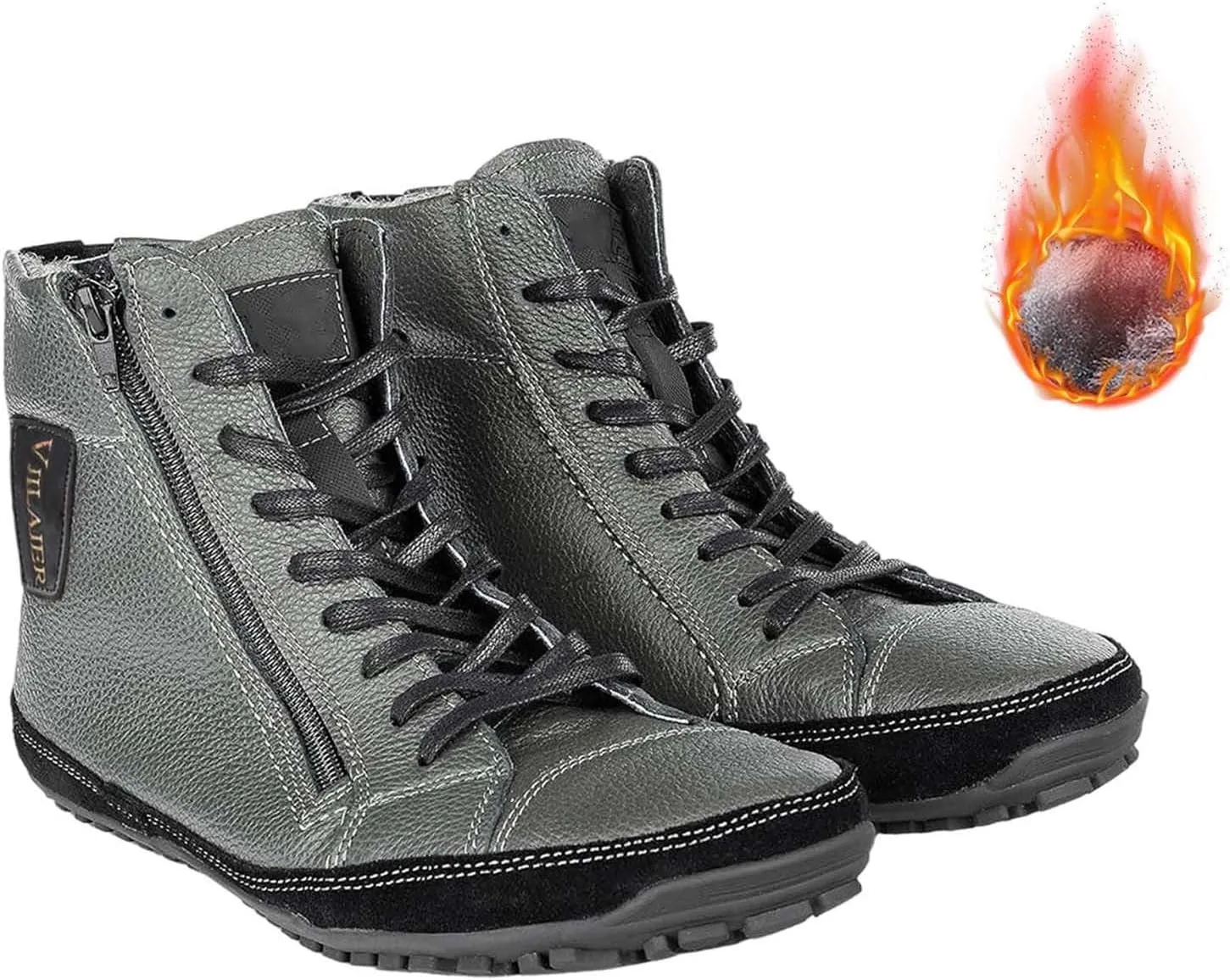 Magic Shoes Alaskan Mens Winter Boots with Fleece Lined Barefoot Shoes for Couples Non-Slip Hiking Footwear Comfort Warm Work Boots Grounded Shoes Zero Drop Booties Walking