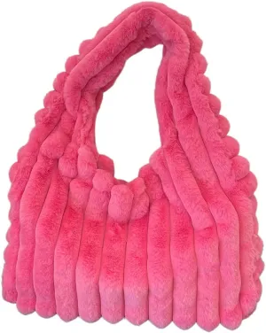 MakeMeChic Women's Faux Fur Shoulder Bag Fuzzy Top Handle Cute Handbags Purse