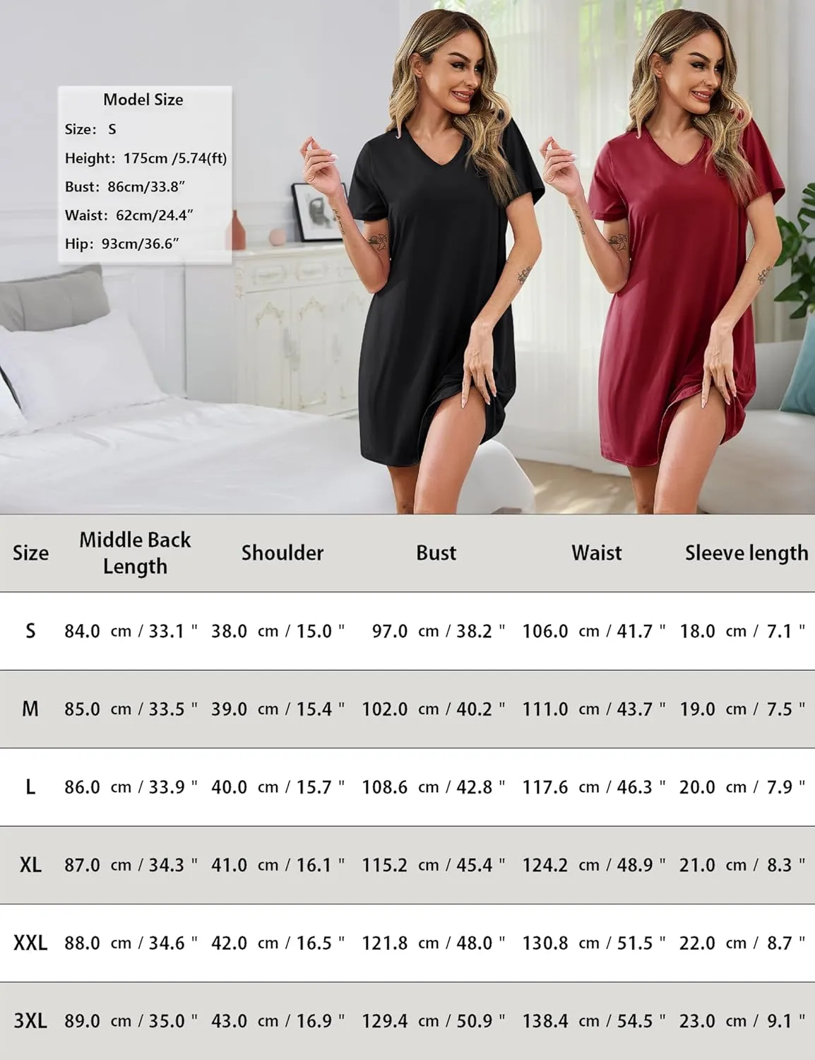 Marvmys Women 2 Pack Nightgowns Soft Short Sleeve Sleep Shirts Sleepwear V Neck Comfy Lounge Dress Nightshirts