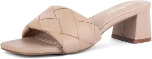 MaxMuxun Women's Square Open Toe Low Chunky Block Heel Slip on Slide Sandals