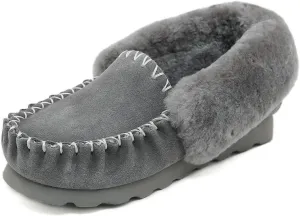 Mel&Syd 100% Australian Sheepskin Moccasin Slippers for Women/Men - Loafers Slip On Mini Boots - Lightweight Memory Foam Winter House Shoes - Comfy Shearling Snow Boots for Cold with Fluffy Collar