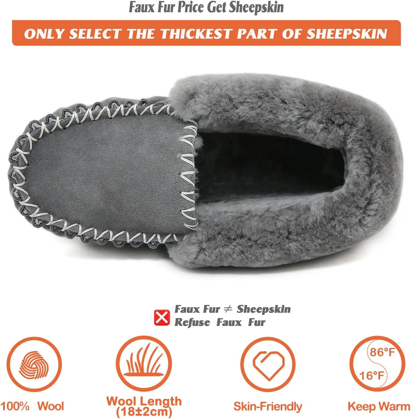 Mel&Syd 100% Australian Sheepskin Moccasin Slippers for Women/Men - Loafers Slip On Mini Boots - Lightweight Memory Foam Winter House Shoes - Comfy Shearling Snow Boots for Cold with Fluffy Collar