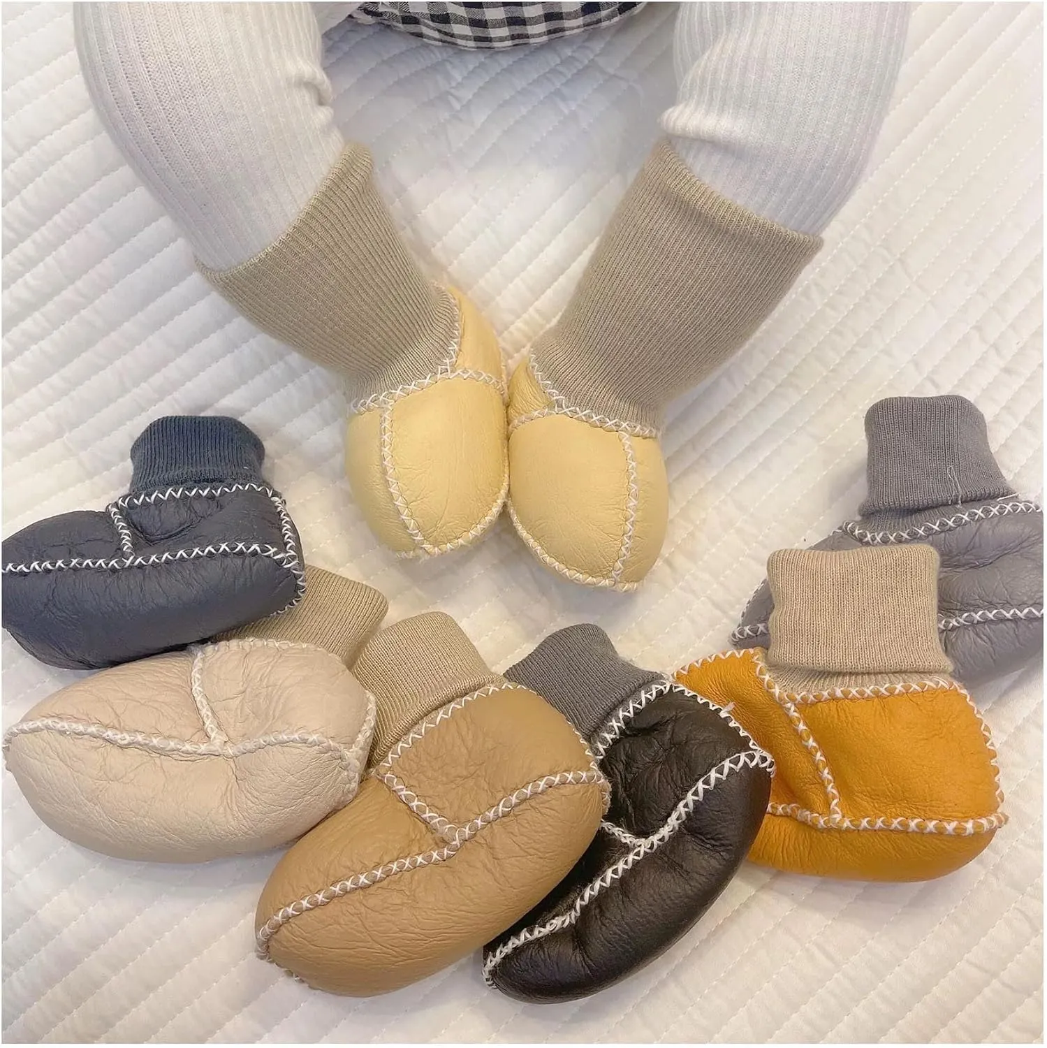 Mel&Syd Fleece Baby Booties, Unisex Geninue Australian Sheepskin Baby Booties, Infant Booties 0-12 Months