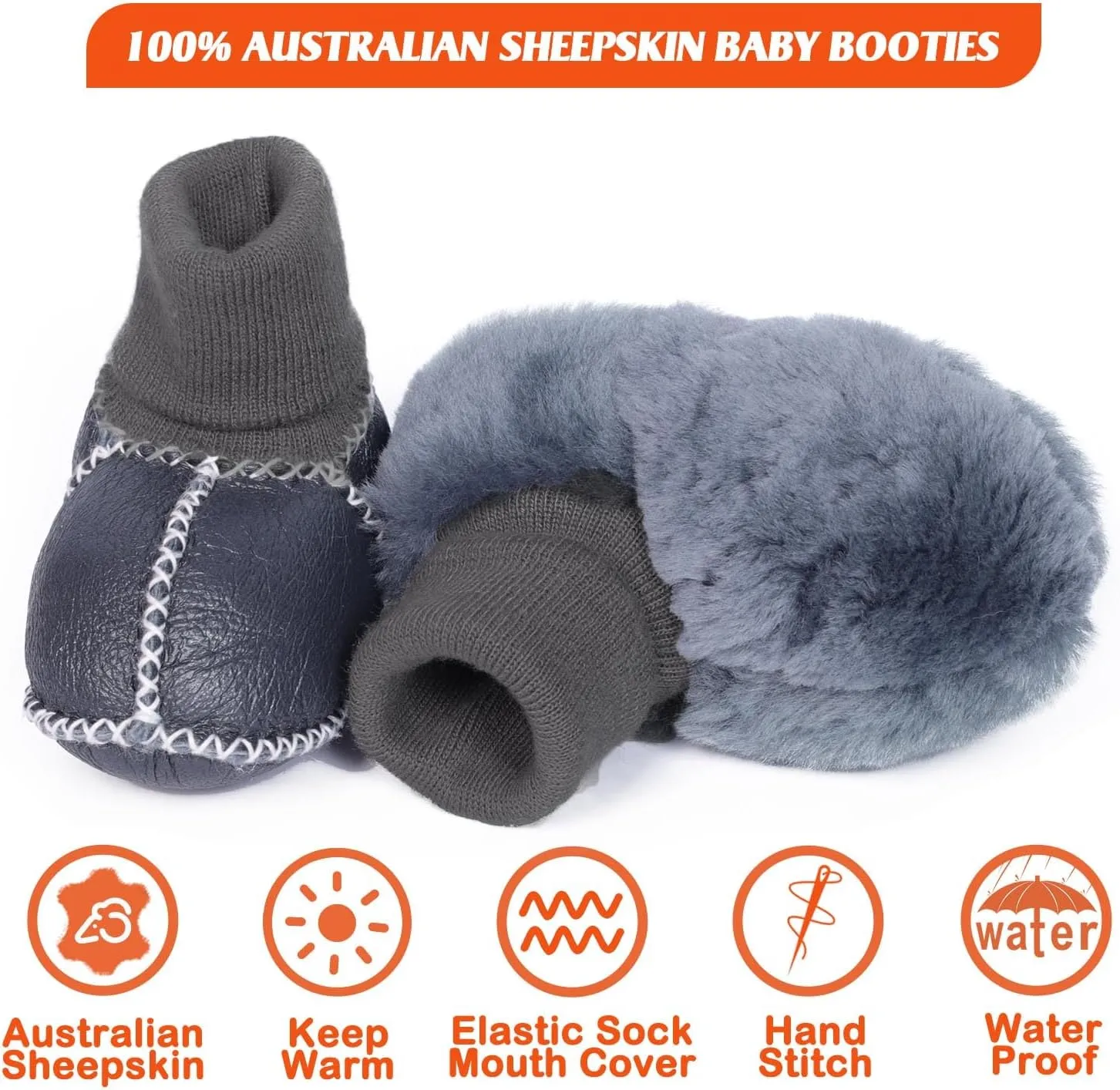 Mel&Syd Fleece Baby Booties, Unisex Geninue Australian Sheepskin Baby Booties, Infant Booties 0-12 Months