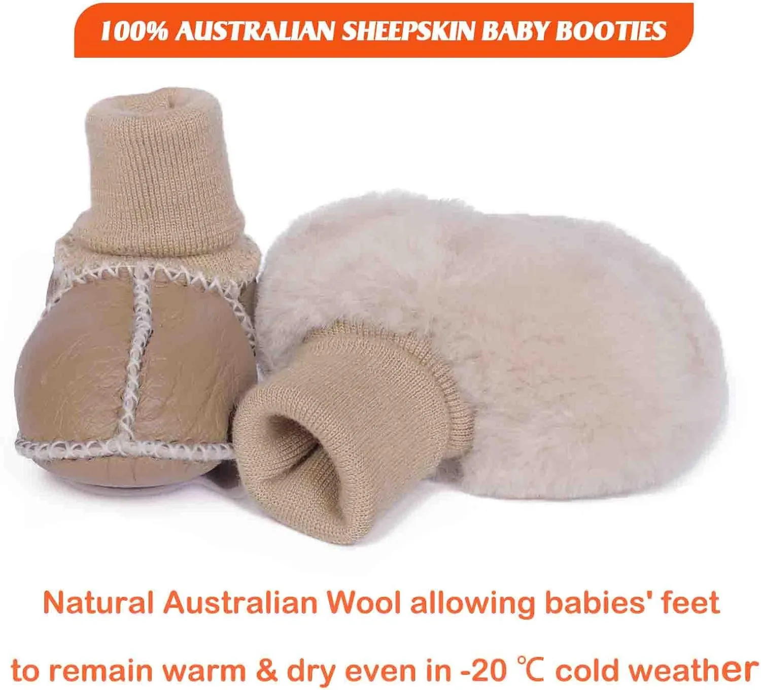 Mel&Syd Fleece Baby Booties, Unisex Geninue Australian Sheepskin Baby Booties, Infant Booties 0-12 Months