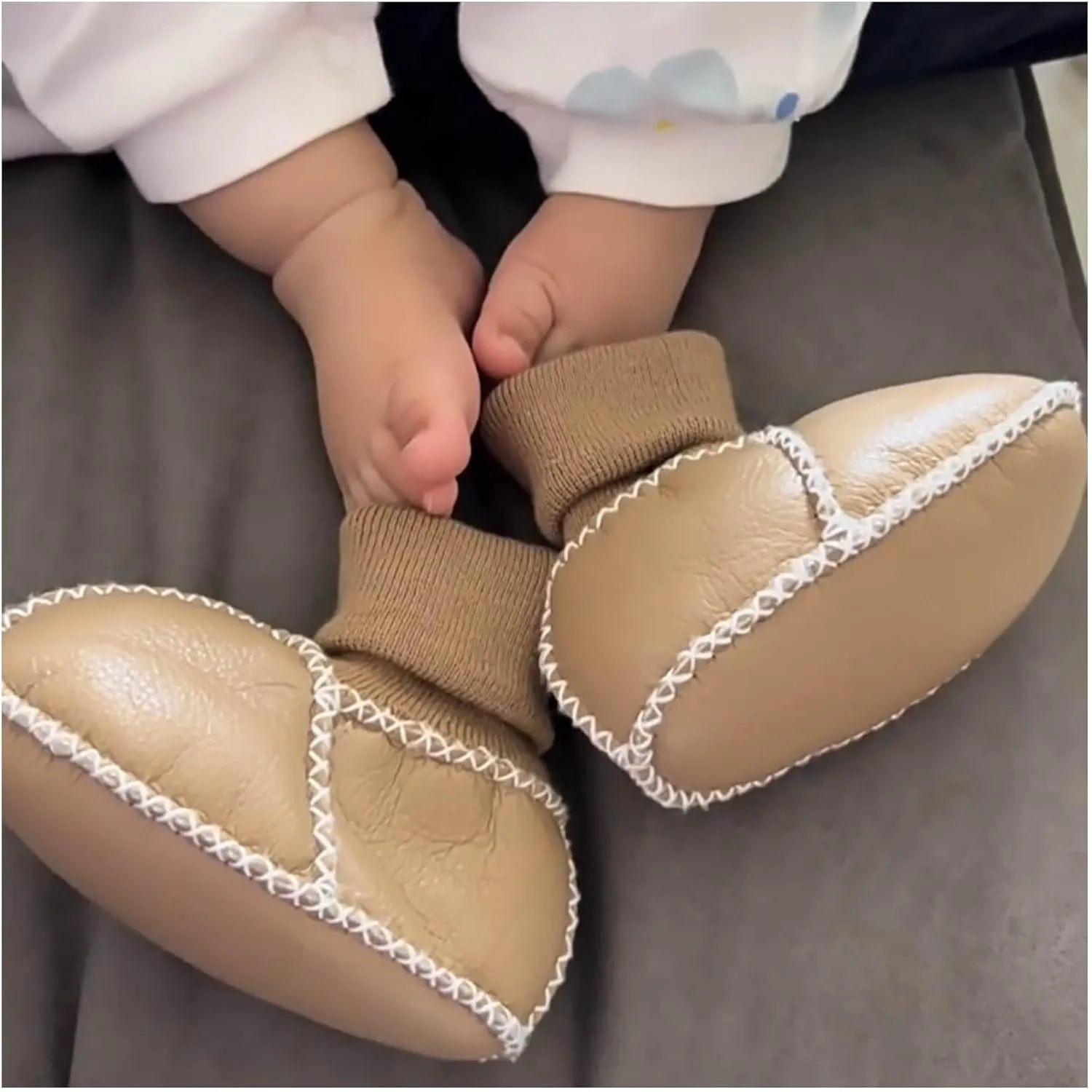 Mel&Syd Fleece Baby Booties, Unisex Geninue Australian Sheepskin Baby Booties, Infant Booties 0-12 Months