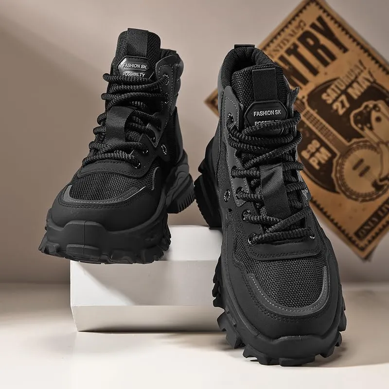 Men High Top Hiking Boots, Lace Up Durable Sneakers For Men, Outdoor Comfortable Hiking Shoes, Men's Fashion Breather Shoes