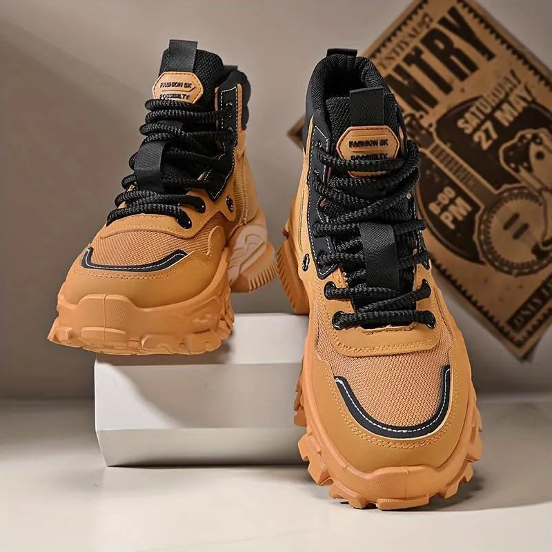 Men High Top Hiking Boots, Lace Up Durable Sneakers For Men, Outdoor Comfortable Hiking Shoes, Men's Fashion Breather Shoes