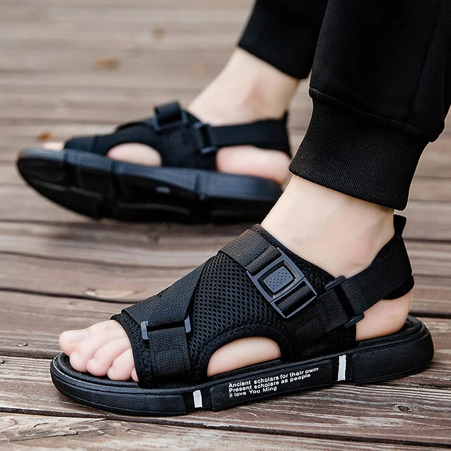 Men Sports Sandals Fashion Solid Color Hollow Out Casual Breathable Slippers Shoes Mens Leather Fisherman Sandals Men Shoes M